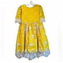 Mayoral Dresses | Patachoustunning Elegant Lace Dresssize 8Y $188 | Color: White/Yellow | Size: 8G