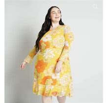 Modcloth Tropicana Isle Mesh Midi Dress Orange Yellow Floral Womens