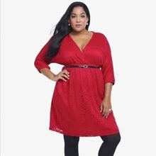 Torrid Dresses | Torrid Women's Lace Wrap 3/4 Sleeve Mini Dress Abk | Color: Red | Size: 1X