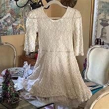 Knit Works Dresses | Dress Knit Works Size (16) Party Formal W Lace Puffy Look Bone Gold Fem | Color: Cream/Gold | Size: 16G