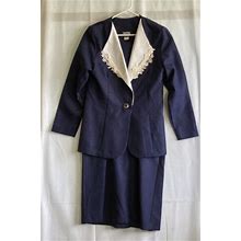 Wp Gordon 2 Piece Dress Set Size 14 Navy Blue White Sleeveless Dress