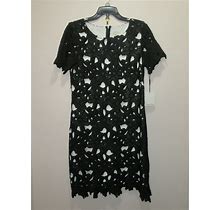 CALVIN KLEIN WOMENS DRESS EMBROIDERED FLORAL BLACK & WHITE SIZE 8
