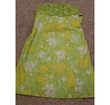 Lilly Pulitzer Green Yellow White Floral Strapless Shift Dress Sz 4