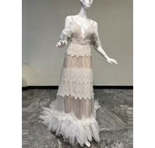 Sorayan Womens Wedding Dresses Chic Lace Evening Dresses V Neck Ruffle