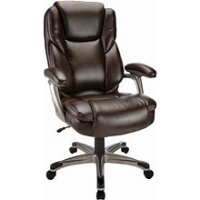 Realspace Cressfield Bonded Leather High-Back Executive Chair, Brown/Silver, BIFMA Compliant