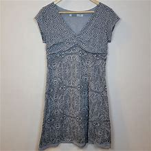 Athleta Dresses | Athleta Dhara Gray Paisley Double Layer Burnout Short Sleeve V Neck Dress M | Color: Gray | Size: M