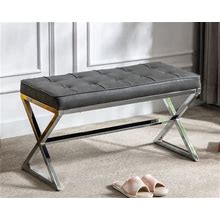 DM Furniture Leather Entryway Bench Modern Upholstered End Of Bed Bench Tufted Dining Bench Ottoman Stool With Metal Base For Living Room, Bedroom (