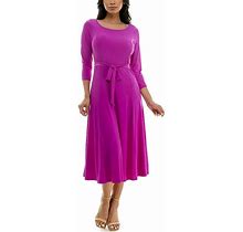 Women's Nina Leonard Sylvia Midi Dress With Sash, Size: Medium, Purple