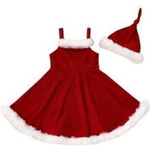 Dewadbow Toddler Baby Girl Christmas Dress Long Faux Fur Trim Tutu A-Line Princess Dress