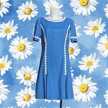 Handmade Dresses | Vintage 1960S A Windsor Dress Mod Go Go Flower Power Daisies Ilgwu Tag Medium | Color: Blue/White | Size: M
