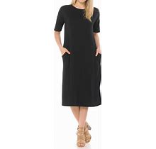 Iconic Luxe Women's Midi Dress With Half-Sleeve And Pockets