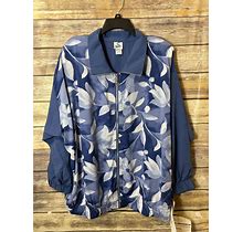 Sport Savvy Jackets & Coats | Sport Savvy Denim Floral 2 Piece Pant Suit Set Lechute 2X Floral Blue Zip Front | Color: Blue | Size: 2X