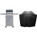 Monument Grills 2-Burner Stainless Steel Liquid Propane Gas Patio Garden Barbecue Grill With Clear View Lid, LED Control And Two Foldable Shelves