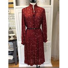 Vtg 70S Nipon Boutique Dress Pleated Skirt Elastic Waist Long Sleeves