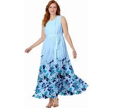 Plus Size Women's Pleated Maxi Dress By Jessica London In Pale Blue Watercolor Border (Size 20 W)