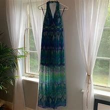Laundry By Shelli Segal Dresses | Laundry By Shelli Segal Halter Chiffon Maxi Dress | Color: Blue/Green | Size: 2