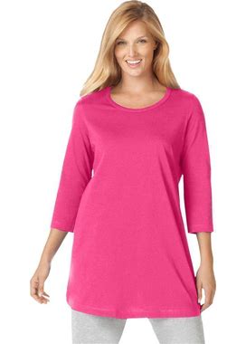 Plus Size Women's Perfect Three-Quarter-Sleeve Scoopneck Tunic By Woman Within In Raspberry Sorbet (Size L)