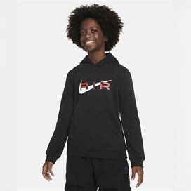 Nike Air Big Kids' Pullover Fleece Hoodie In Black, Size: Small | FV2341-012