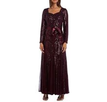 Women's R & M Richards Petite Long Sequin Dress, Burg 10P