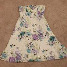 Ann Taylor Dresses | Cream Floral Knee Length Dress | Color: Blue/Cream | Size: 2