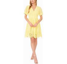 Cece Women's Cotton Eyelet Scalloped-Hem Dress - Lemon Tart - Size 12