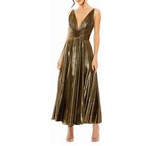 Mac Duggal Women's Sleeveless V-Neck Pleated Midi-Dress - Antique Gold - Size Small
