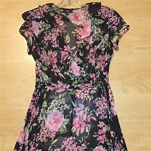 Jbs Petite Dresses | Vintage Jbs Petite Sheer Floral Wrap Dress 10P | Color: Black | Size: 10P