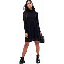 Asos Petite Dresses | Asos Petite Turtleneck Skater Dress With Lace Hem | Color: Black | Size: 2P