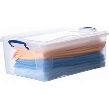 Clear Plastic Storage Bin With Lid, Stackable Container, 22 Qt., Blue, Household Storage Containers, By Superio Brand