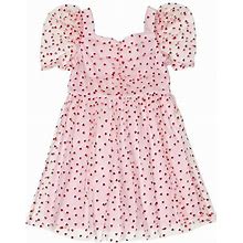 Girls 4-16 Three Pink Hearts Mesh Heart Dress, Girl's, Size: 5