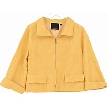 Carlisle Jackets & Coats | Carlisle Womens Yellow Woven Silk Cropped Flare 3/4 Sleeve Zip Jacket Size 14 | Color: Yellow | Size: 14