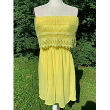 C. Luce Lemon Yellow Off Shoulder Ruffle Tier Lace Dress 001 With Tags
