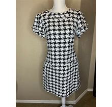 Sail To Sable Houndstooth Tweed Short Sleeve Shift Dress Black White