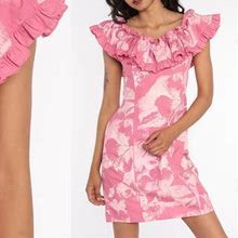 Hawaiian Mini Dress 80S Floral Dress Pink Ruffle Sheath Dress 1980S Boho Dress Summer Tropical Dress Vintage Bohemian Small S