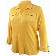 NWT Tommy Hilfiger Waffle-Knit Popover Top Yellow Women's Small NEW