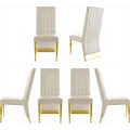 Luxury White Leather Dining Room Chairs With Polished Gold Stainless Steel Legs - Set Of 6