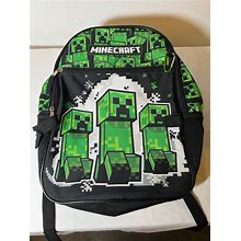 MINECRAFT CREEPER Kids 16'' School Backpack Black Green Back Pack