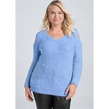 Women's Cutout Eyelash Sweater - Light Blue, Size 2X By Venus