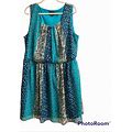 Size 2X Floral Print Lined Sleeveless Dress | Color: Blue/Green | Size: 2X
