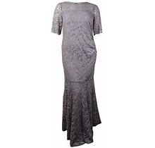 Xscape Women's Petite Lace Shimmer Mermaid Gown (2P, Silver)