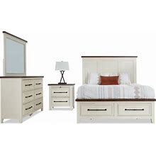 Brooks 4 Piece King White & Cherry Storage Platform Bedroom Set In White/Brown/White/Cherry | Transitional | By Bob's Discount Furniture