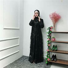 Elegant Sequins Abaya Dubai Kaftan Women Muslim Dress Evening Party Gown