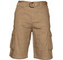 Men's Shorts Cargo Pocket Casual Lightweight Cotton Active Belted Cargo Shorts, Khaki, 36
