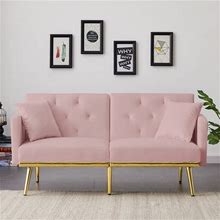 Velvet Tufted Upholstered Convertible Futon Sofa Bed For Compact Living Space, Apartment, Dorm, Adjustable Headrest
