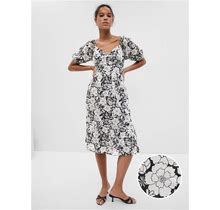 Women's Puff Sleeve Metallic Floral Midi Dress By Gap Black & White Floral Size XXS