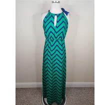 A. Byer Maxi Dress Womens Medium Blue Green Stripe Stretch Knit