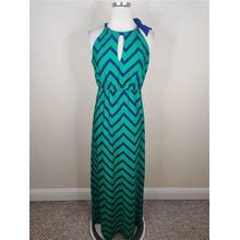 A. Byer Maxi Dress Womens Medium Blue Green Stripe Stretch Knit