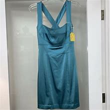 Turquoise Satin Dress Stretchy Strappy Size 4