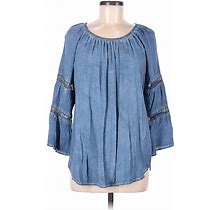 Floral & Ivy 3/4 Sleeve Blouse: Blue Tops - Women's Size Medium