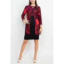 Danny & Nicole Scoop Neck Sleeveless Multi Print Dress With Matching Jacket-RED Black / 18